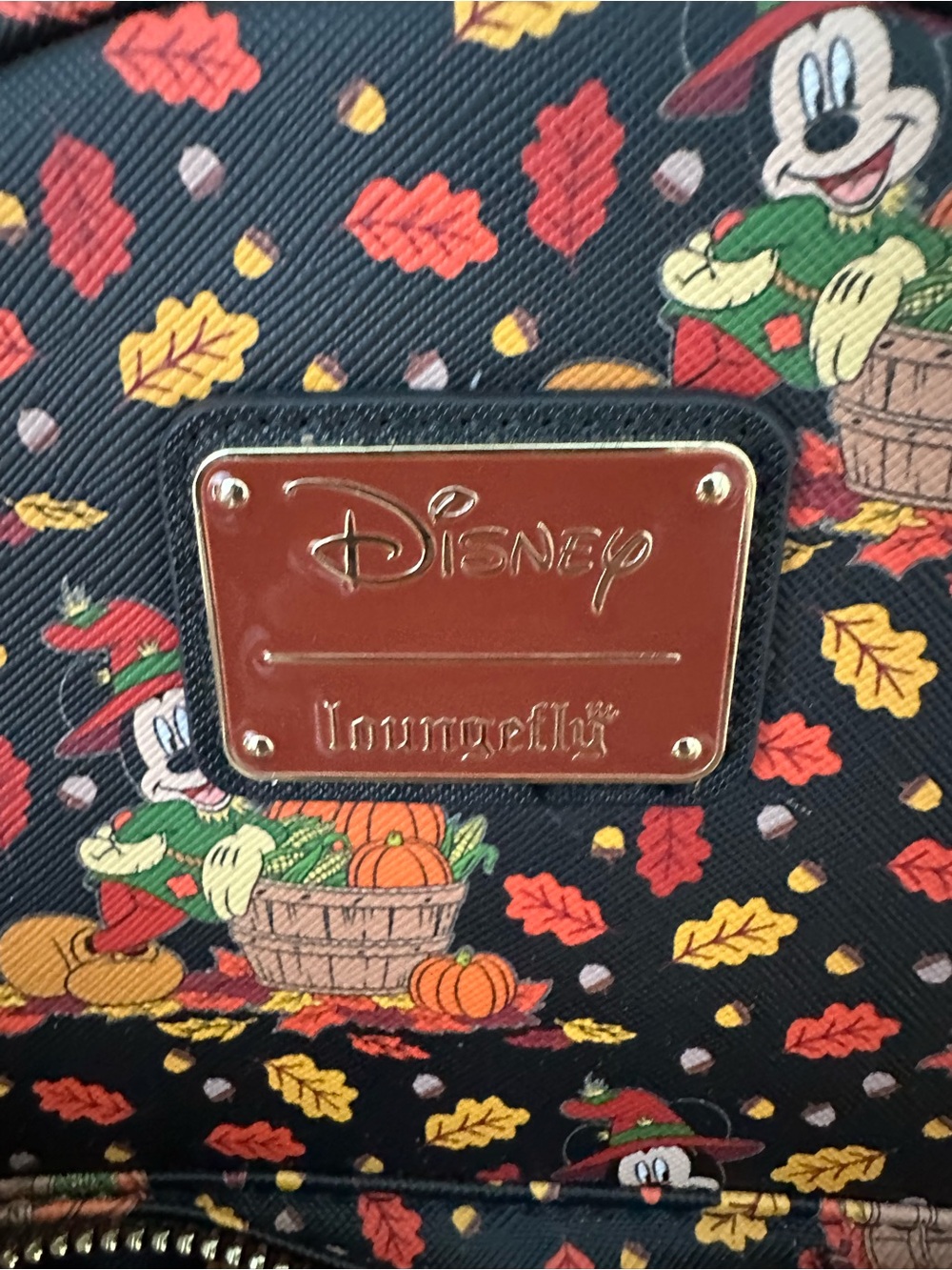 Disney x Loungefly Mickey Pumpkin Harvest Mini Backpack - Black with Fall Print - Picture 3 of 7